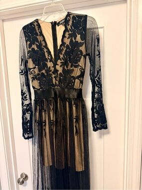 Lulus Black Maxi with Nude Lining, Night Moves, Small